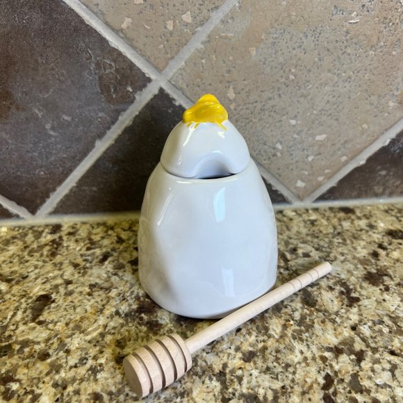 Rae Dunn HONEY Pot w Wooden Dipper Honey Jar Yellow Honey Bee Artisan Collection - Picture 5 of 8